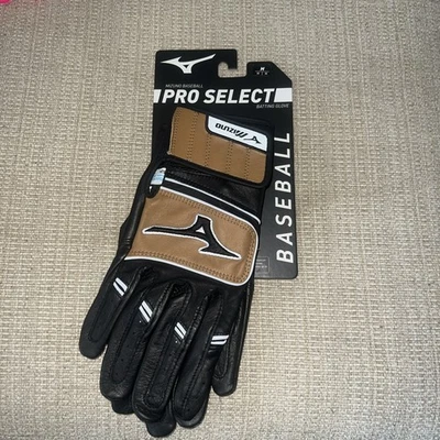 New Mizuno Select Batting Gloves Black  Gold, Medium - Image 1 of 4