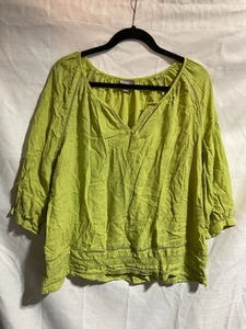 J. Jill Linen Lime Green Popover Blouse Lagenlook Coastal Women Plus Size 1X - Picture 1 of 8