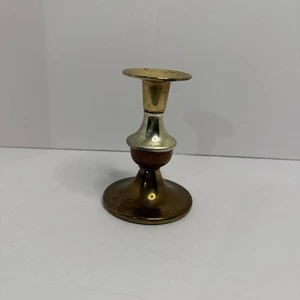 Elegante portacandele accento in ottone e legno di teak - Foto 1 di 6