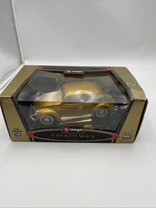BBurago Volkswagen Beetle Bug 1:18 Metal Deluxe Diecast Gold 3361 Made Italy - Picture 1 of 18