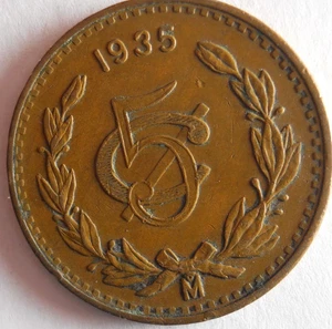 MEXIKO 5 CENTAVOS 1935 - AU - SELTENES DATUM - tolle Münze - Bild 1 von 2