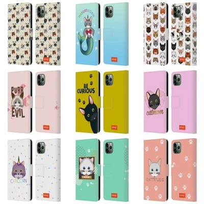 OFFICIAL emoji® CATS LEATHER BOOK WALLET CASE COVER FOR APPLE iPHONE PHONES - Image 1 of 4