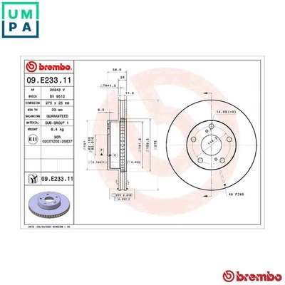 2x BRAKE DISC 09.E233.11 FOR TOYOTA 2TR-FE 2.7L 4cyl TACOMA Pickup - Image 1 of 4