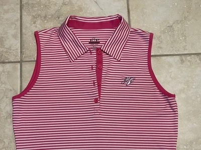 Ep Pro Womens Polo Shirt pink White Striped Tour Tech Sleeveless Collared Golf S - Image 1 of 4