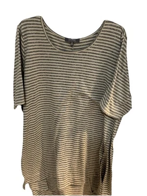 Lisa Rinna Collection Women’s High Low Tunic Short Sleeve. Size 2X. Striped Grey - Image 1 of 3