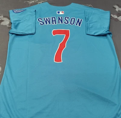 Dansby Swanson #7 Cubs Light Blue 2nd Alt Cool Base Sewn Stitched Jersey. - Image 1 of 4