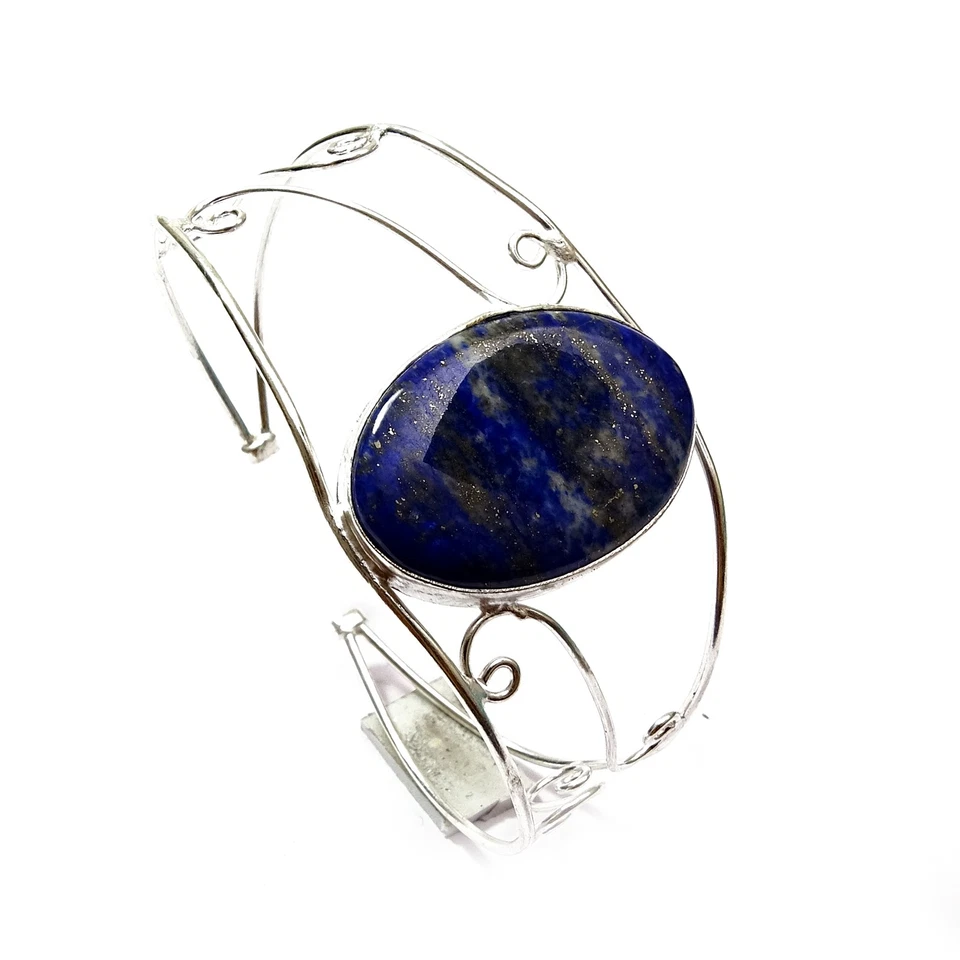 Oval Lapis Lazuli Gemstone Ethnic Handmade Jewelry Bangle Bracelet 7 e763 - Image 1 of 4