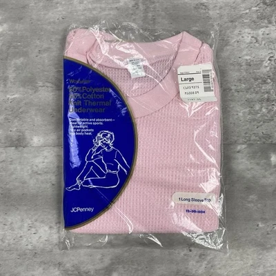 vintage 70s JCPENNEY thermal long sleeve top shirt Womens L PINK waffle Penney - Image 1 of 3