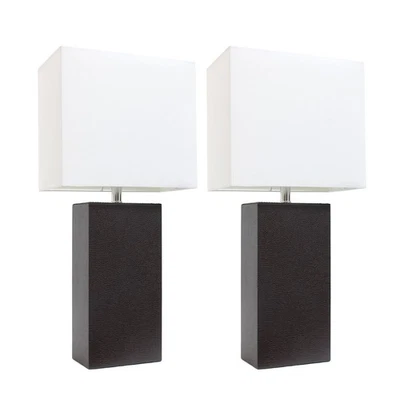 Elegant Designs LC2000-BWN-2PK Modern Leather Table Lamps with White Fabric S... - Image 1 of 4