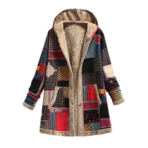 Giacca Pile Autunno Inverno Donna Cotone e Lino Vintage Stampa Etnica Lunga - Foto 1 di 12