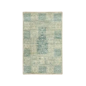 2'x3' Beige-Gray Garden Design Hand Knotted Pure Wool Sample Mat Rug R76680 - Picture 1 of 5