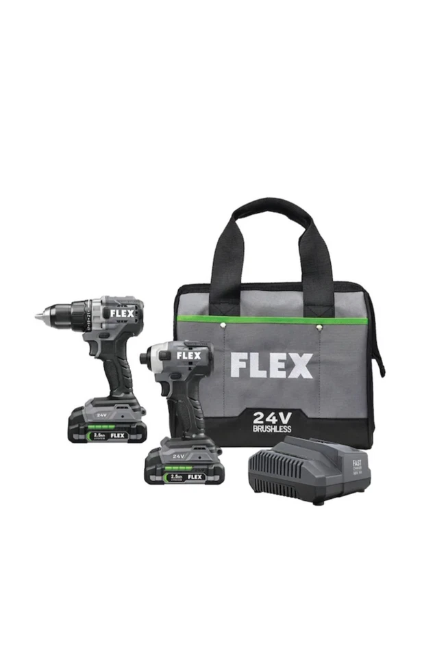 FLEX FXM201-2AP 24V Brushless Drill & Impact Driver Combo Kit - 2 Batteries/Case - Image 1 of 1