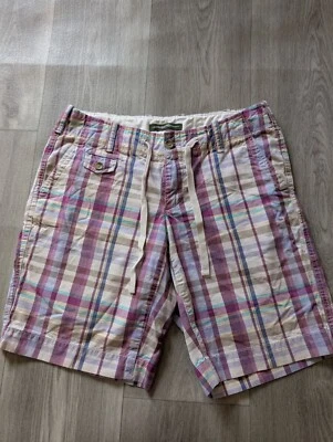 Шорты повседневные Eddie Bauer фиолетовые клетчатые регулируемый галстук талия задние карманы размер 4 - Изображение 1 из 4