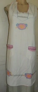 Full Apron Embroidered applique White Kitchen Cooking Handmade Vintage - Picture 1 of 6
