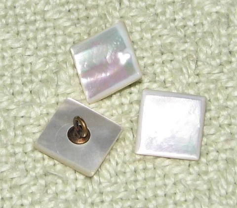 3 Square Antique Mother of Pearl Buttons w/Metal Shanks MOP Cover
