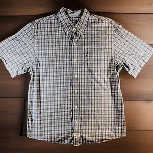 IZOD Shirt Mens Large Blue Gingham Cotton Seaside Poplin Casual Button Down EUC - Picture 1 of 6