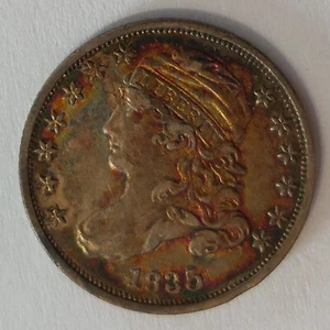 ✰ Moneda de diez centavos busto tapado de Estados Unidos 1835 precioso tóner XF supervivencia estimada baja: 2500 - Imagen 1 de 3
