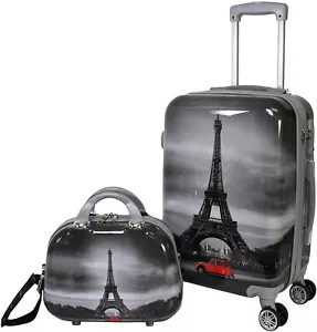 Paris Design 2-Piece Carry-On Luggage Set Travel TSA Lock Tote Bag Wheel Spinner - Picture 1 of 8