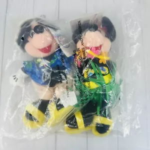 The Disney Store 8" Bean Bag Peluche Hula Topolino e Minnie Set 2pz Hawaii - Foto 1 di 7
