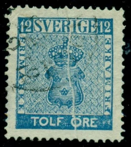 SUECIA #8v (9v) 12ore azul, DEFECTO DE PAPEL PREIMPRESO DRAMÁTICO, usado, en muy buen estado - Imagen 1 de 1