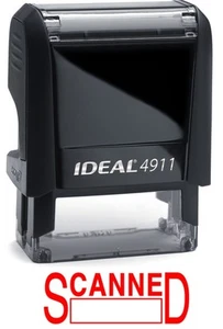 SCANNED text with Date Box, IDEAL 4911 Self-inking Rubber Stamp with RED INK - Picture 1 of 2