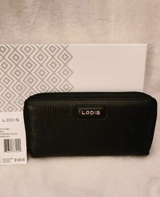 Cartera sin asas Lodis Córdoba Ada de cuero negro RFID NUEVA CON ETIQUETAS PRECIO DE VENTA SUGERIDO POR EL FABRICANTE $108 Foto 1 de 4