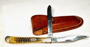 Case XX USA 1999 Green Bone 62048 SS Slimline Trapper/Utility Knife w/sheath - Picture 1 of 3