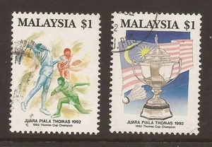 MALAYSIA 1992 SG481/482 Victory in Thomas Cup Badminton - Fine Used (JB23751) - Picture 1 of 1