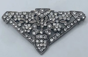 Spilla Spilla Vintage Sweet Romance USA Art Déco Floreale Strass Argento Tono - Foto 1 di 4