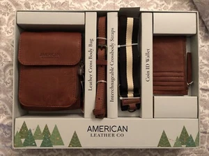 AMERICAN Leather Co. Crossbody, Coin ID Wallet And Straps Gift Set - Picture 1 of 5