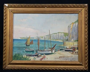 Lily PARIZOT (1876-?) atr.  plage à Yport Seine-Maritime Falaises Normandie - Imagen 1 de 7
