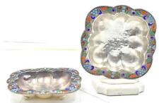4 MATCHING Vintage 950 Sterling Silver Enamel Scalloped BONBON CANDY NUT dishes