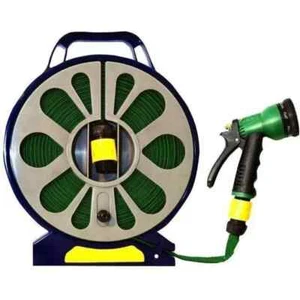 50 Feet/15 Meter Flat Hose Pipe Reel With Water Nozzle Gun Spray Garden Watering - Picture 1 of 1
