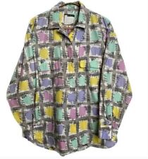 Vintage Esprit Collar Shirt Women Medium Button Flannel Pastel Graphic 80s Retro