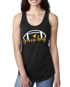 Fan Of City of Green Bay Football Yellow Heart Script Writing Ladies Tank Top - Picture 1 of 3