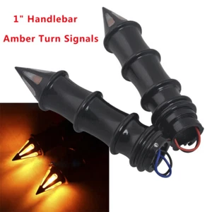 2x Turn Signals 1" Motorcycle Handlebar Hand Grips with Signal Lights Indicator - Picture 1 of 12