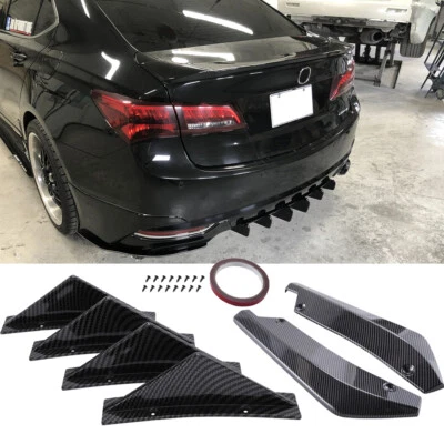 For Acura ILX TLX Carbon Rear Bumper Diffuser Fins Spoiler Splitter + Rear Spats - Image 1 of 4