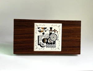 Vintage Mid-Century Bar Set enthält 4 Werkzeuge in Filz-gefütterter Box mit Fliesen Kunst Japan - Bild 1 von 6