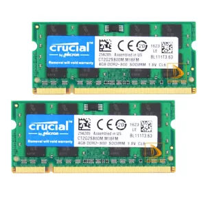 Crucial 2X 4GB 2RX8 PC2-6400 DDR2-800MHz DDR2 200pin SODIMM Laptop Memory 1.8V* - Picture 1 of 9