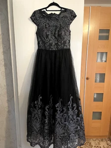 Chi Chi London - Full Length Black Ball Gown Dress (Size 10) with Sparkle Lace - Picture 1 of 7