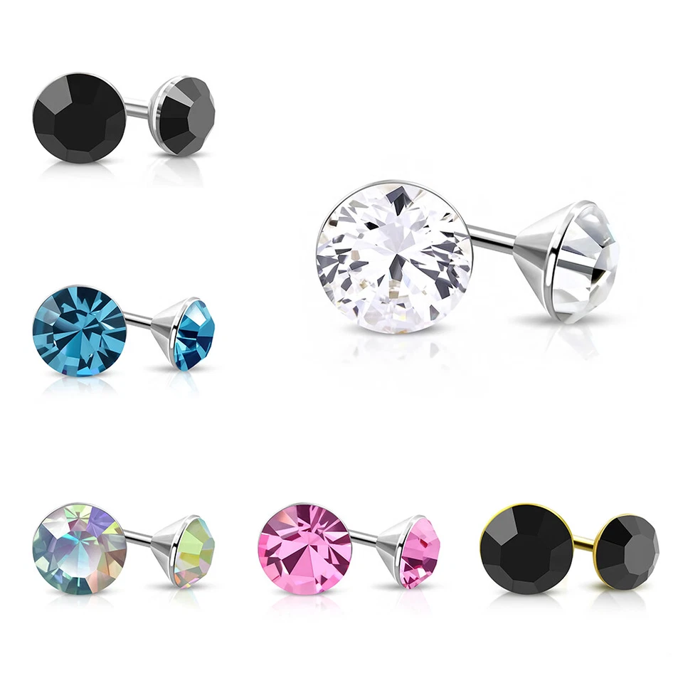 2er Set Ohrstecker Zirkonia CZ 4mm türkis regenbogen pink klar silber Damen - Bild 1 von 1