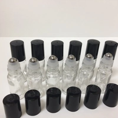 Botellas de vidrio transparente con rodillo de metal de acero sin manchas de 5 ml - Juego de 6  Foto 1 de 4