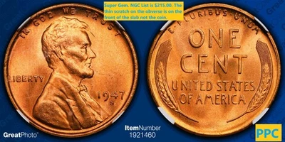 Super Gem 1947s-MS-67 Red Lincoln Cent -NGC-. A blazer. Current NGC list $215 - Image 1 of 3