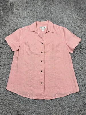 Orvis Top Women Medium Coral Pink Linen Short Sleeve Button Up Safari Camp - Изображение 1 из 4