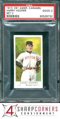 1910 E91 CONJUNTO AMERICANO CARAMELO C HARRY HOOPER HOF PSA 2 COM FOLHA CORTE AUTÊNTICO AUTO - Imagem 1 de 4