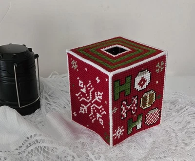 Made to order.   Ho Ho Ho Plastic Canvas Tissue Box covers.  - Image 1 of 4