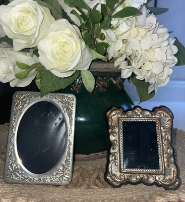 2 VTG ORNATE Silver Plated Miniature Picture Photo Frames Velvet Backs, Tabletop - Image 1 of 4