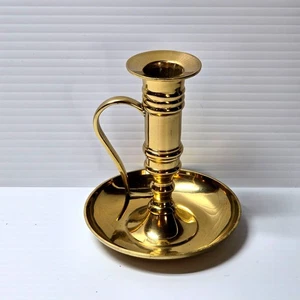 Polished Brass Chamber Candle Holder 4.5" Tall 4" Base Vintage  7.5oz - Picture 1 of 6