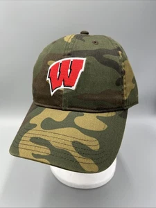 University Of Wisconsin Badgers Camo Green Logo NCAA Hat Operation Hat Trick Cap - Picture 1 of 12