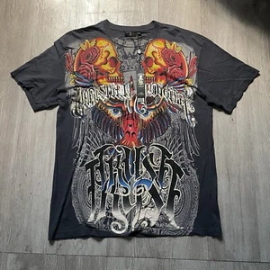 NWT Christian Audigier Graphic Tee Sz XL Black Studded Motorcycle Biker Skull - Picture 1 of 7
